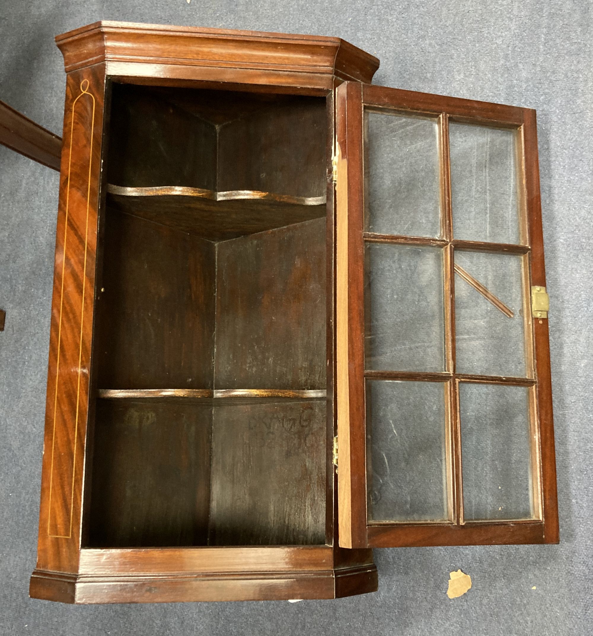 A small George III style mahogany corner cabinet, width 40cm, depth 22cm, height 66cm